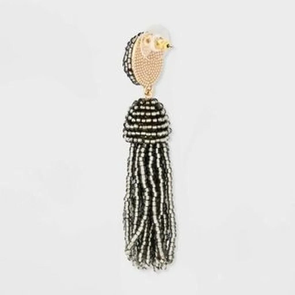 BaubleBar Polished Beaded Tassel Earrings Grey Black SUGARFIX BN - Picture 2 of 2
